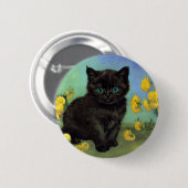 Van Gogh Black Cat Gelbe Blumen Button (Vorne & Hinten)