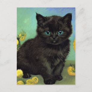Van Gogh Black Cat Gelbe Blumen Feiertagspostkarte