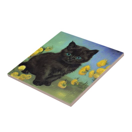 Van Gogh Black Cat Gelbe Blumen Fliese (Seite)