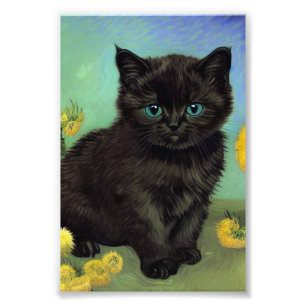 Van Gogh Black Cat Gelbe Blumen Fotodruck