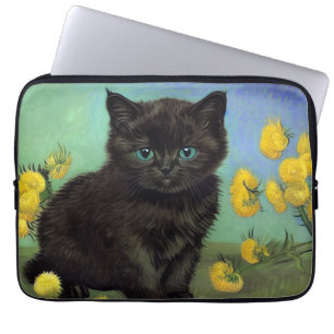Van Gogh Black Cat Gelbe Blumen Laptopschutzhülle