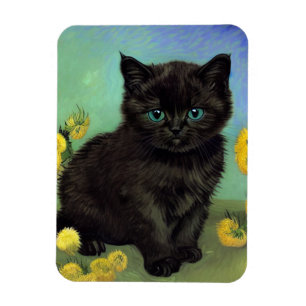 Van Gogh Black Cat Gelbe Blumen Magnet