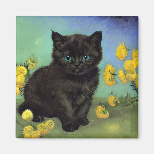 Van Gogh Black Cat Gelbe Blumen Magnet
