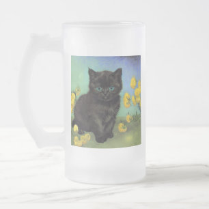 Van Gogh Black Cat Gelbe Blumen Mattglas Bierglas