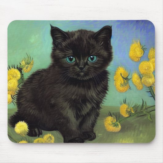 Van Gogh Black Cat Gelbe Blumen Mousepad (Vorne)