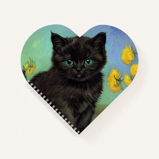 Van Gogh Black Cat Gelbe Blumen Notizblock (Vorderseite)
