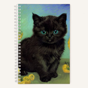 Van Gogh Black Cat Gelbe Blumen Notizblock