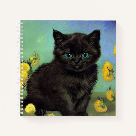 Van Gogh Black Cat Gelbe Blumen Notizblock (Vorderseite)