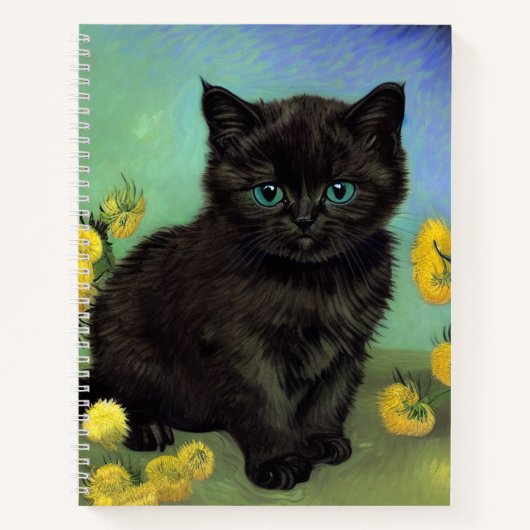 Van Gogh Black Cat Gelbe Blumen Notizblock (Vorderseite)