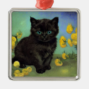 Van Gogh Black Cat Gelbe Blumen Ornament Aus Metall