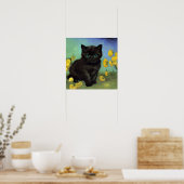 Van Gogh Black Cat Gelbe Blumen Poster (Küche)