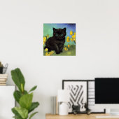 Van Gogh Black Cat Gelbe Blumen Poster (Heimbüro)
