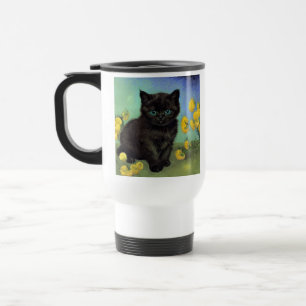 Van Gogh Black Cat Gelbe Blumen Reisebecher