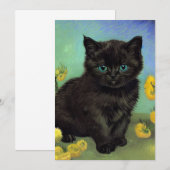 Van Gogh Black Cat Gelbe Blumen Save The Date (Vorne/Hinten)
