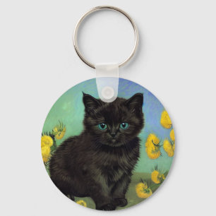 Van Gogh Black Cat Gelbe Blumen Schlüsselanhänger