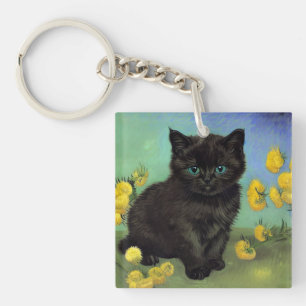 Van Gogh Black Cat Gelbe Blumen Schlüsselanhänger