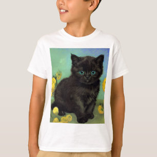 Van Gogh Black Cat Gelbe Blumen T-Shirt