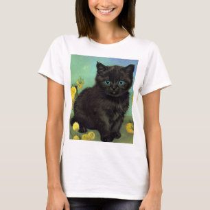 Van Gogh Black Cat Gelbe Blumen T-Shirt