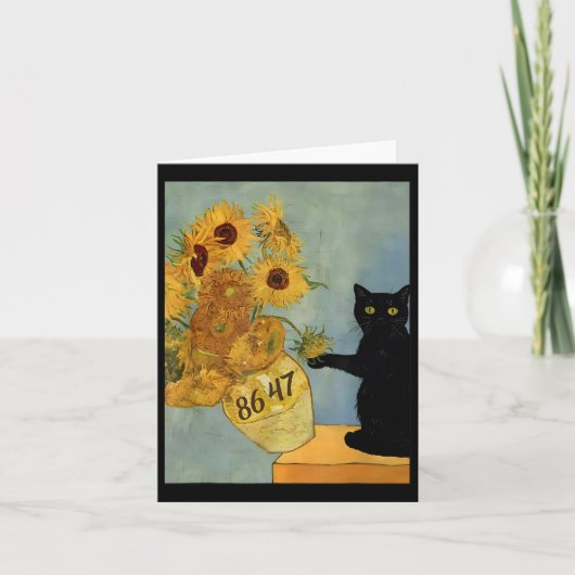 Van Gogh Black Cat mit Sonnenblumen 8647 Subtle Re Karte (Vorderseite)