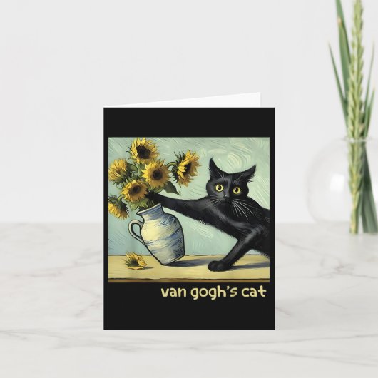 Van Gogh Black Cat mit Sonnenblumen Funny Cat Pain Karte (Vorderseite)