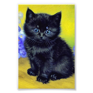 Van Gogh Black Cat Purple Flowers Fotodruck
