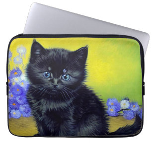 Van Gogh Black Cat Purple Flowers Laptopschutzhülle