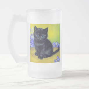 Van Gogh Black Cat Purple Flowers Mattglas Bierglas