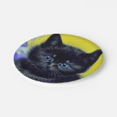 Van Gogh Black Cat Purple Flowers Pappteller (Schrägansicht)