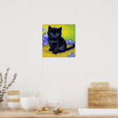 Van Gogh Black Cat Purple Flowers Poster (Küche)