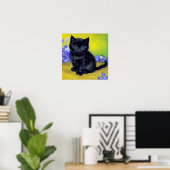 Van Gogh Black Cat Purple Flowers Poster (Heimbüro)