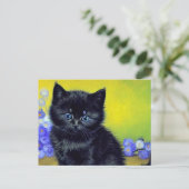 Van Gogh Black Cat Purple Flowers Postkarte (Stehend Vorderseite)