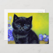 Van Gogh Black Cat Purple Flowers Postkarte (Vorne/Hinten)