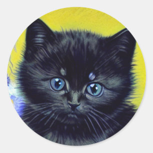 Van Gogh Black Cat Purple Flowers Runder Aufkleber