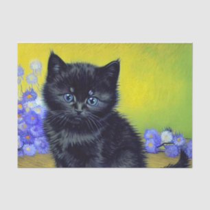 Van Gogh Black Cat Purple Flowers Seidenpapier