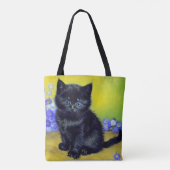 Van Gogh Black Cat Purple Flowers Tasche (Rückseite)