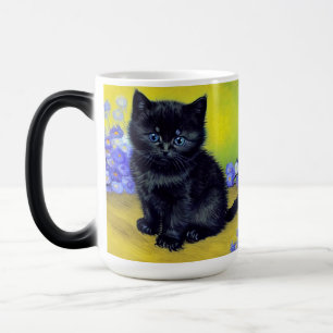 Van Gogh Black Cat Purple Flowers Verwandlungstasse
