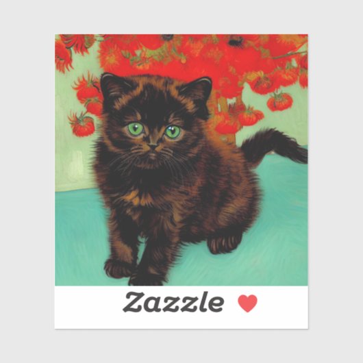 Van Gogh Black Cat Red Blume Aufkleber (Blatt)