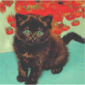Van Gogh Black Cat Red Blume Aufkleber (Vorderseite)