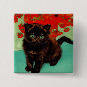 Van Gogh Black Cat Red Blume Button