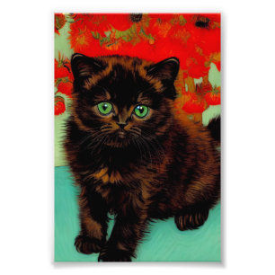 Van Gogh Black Cat Red Blume Fotodruck