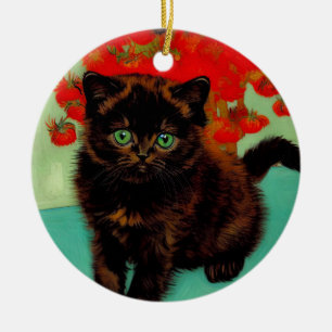 Van Gogh Black Cat Red Blume Keramik Ornament