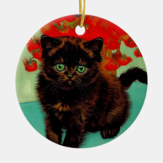 Van Gogh Black Cat Red Blume Keramik Ornament (Vorne)
