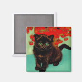 Van Gogh Black Cat Red Blume Magnet (Vorderseite/Rückseite)