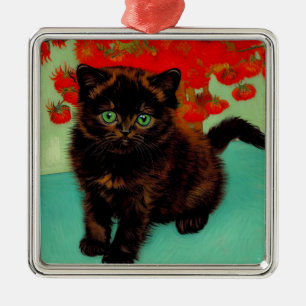 Van Gogh Black Cat Red Blume Ornament Aus Metall