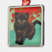 Van Gogh Black Cat Red Blume Ornament Aus Metall (Links)
