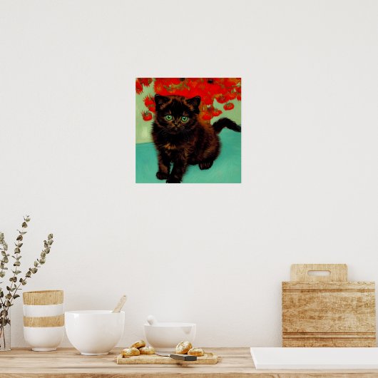 Van Gogh Black Cat Red Blume Poster (Küche)