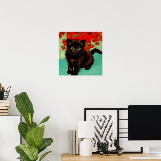 Van Gogh Black Cat Red Blume Poster (Heimbüro)