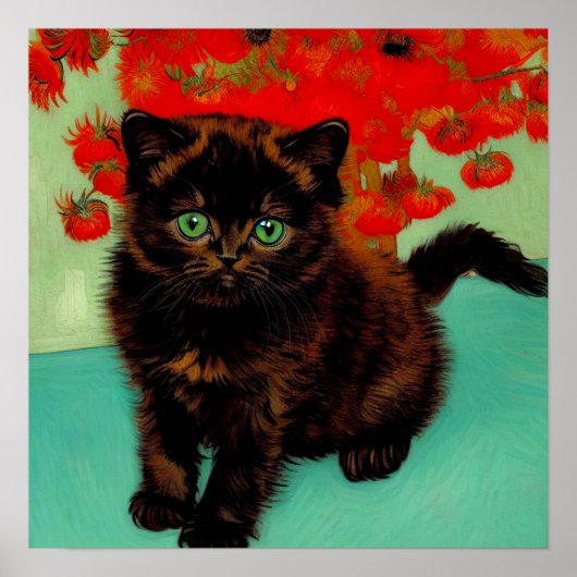 Van Gogh Black Cat Red Blume Poster (Vorne)
