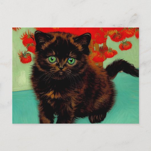 Van Gogh Black Cat Red Blume Postkarte (Vorderseite)
