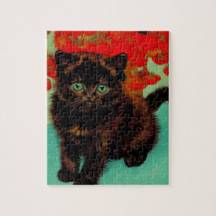 Van Gogh Black Cat Red Blume Puzzle